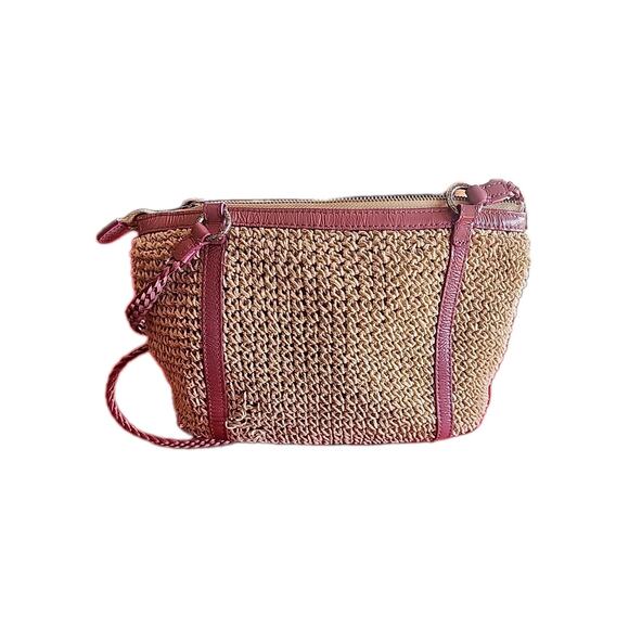 Brighton Woven Straw Raffia Macrame Medium Tan w Pink Shoulder Handbag As Is - Picture 4 of 15